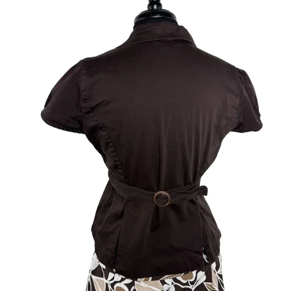 Vintage 2000s Brown Floral A-Line Top Skirt Set Retro Office Cottagecore 12P - Picture 8 of 16